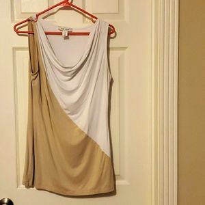 WHBM tan and white sleeveless top M